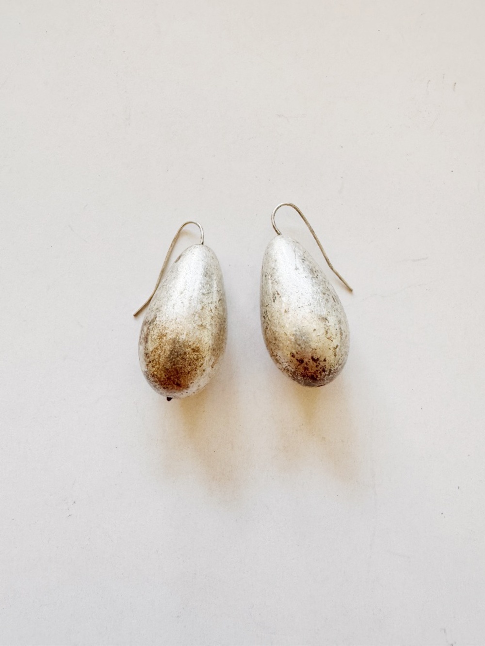 Vintage 925 Sterling Silver Teardrop Dangle Earrings 1.5" Antiqued Egg 12.1g
